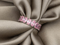 Кольцо с розовыми кристаллами 6мм, цвет серебро
