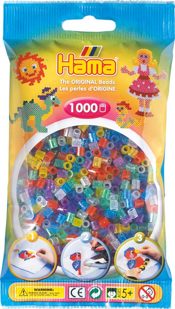 Hama Бусинки для термомозаики MIDI микс прозрачные с блёстками, 1000 шт. (207-54)