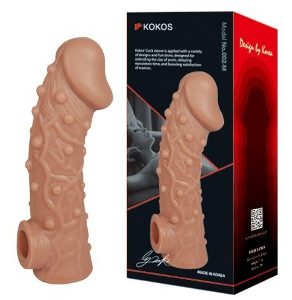 Телесная насадка на фаллос с отверстием для мошонки Cock Sleeve 002 Size M - 15,6 см. (Цвет: телесный)