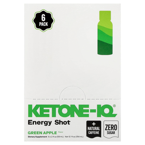 Ketone-IQ, Energy Shot, зеленое яблоко, 6 флаконов по 59 мл (2 жидк. унции)