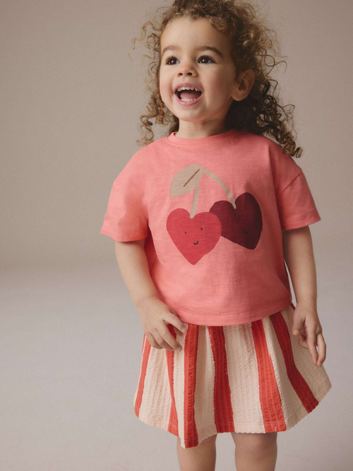 Футболка и юбка для девочки Next E54-798, Бежевый, Розовый