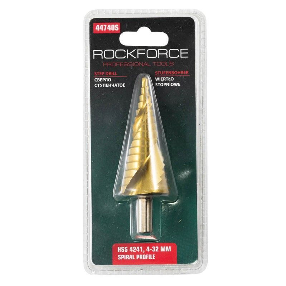 Сверло ступенчатое спиральное HSS 4241(4-32мм), в блистере RockForce##Rock FORCE RF-44740S