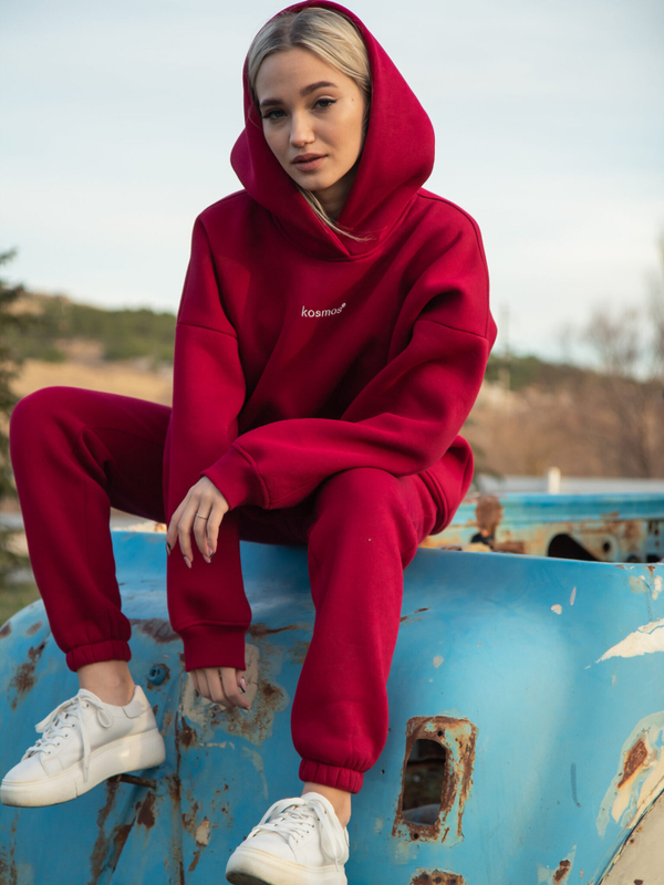 Худи женское оверсайз с начесом basis бордо