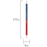 Карандаш двухцветный красно-синий, BRAUBERG, заточенный, грифель 2,9 мм, 181253