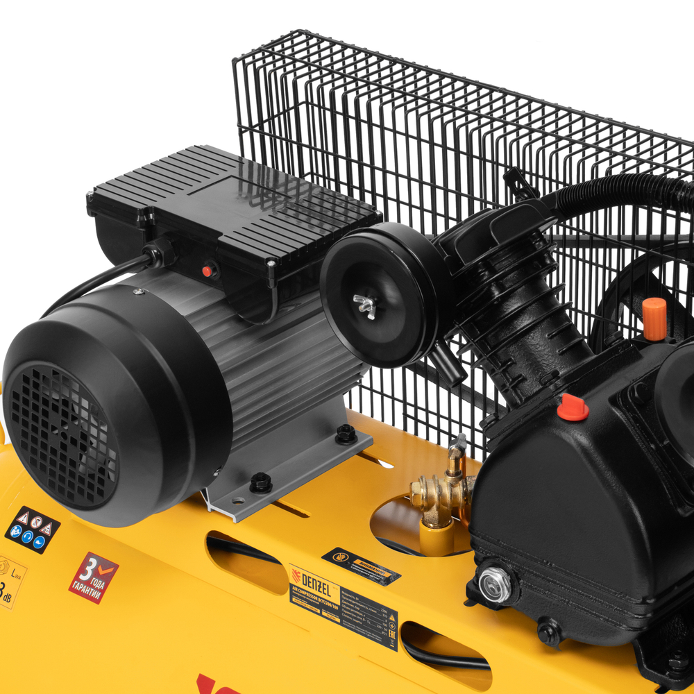 Компрессор воздушный BCV2200/100, ременный привод, 2.2 кВт, 100 литров, 370 л/мин Denzel