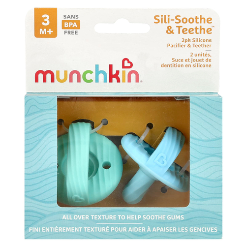 Munchkin, Sili-Soothe & Teethe ™, силиконовая соска и прорезыватель, от 3 месяцев, голубой и светло-зеленый, 2 шт.