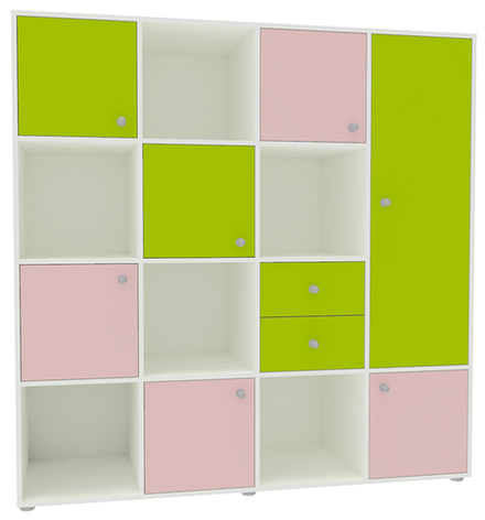 Стеллаж КарИВи Джери 2 Белый  Розовый Лайм