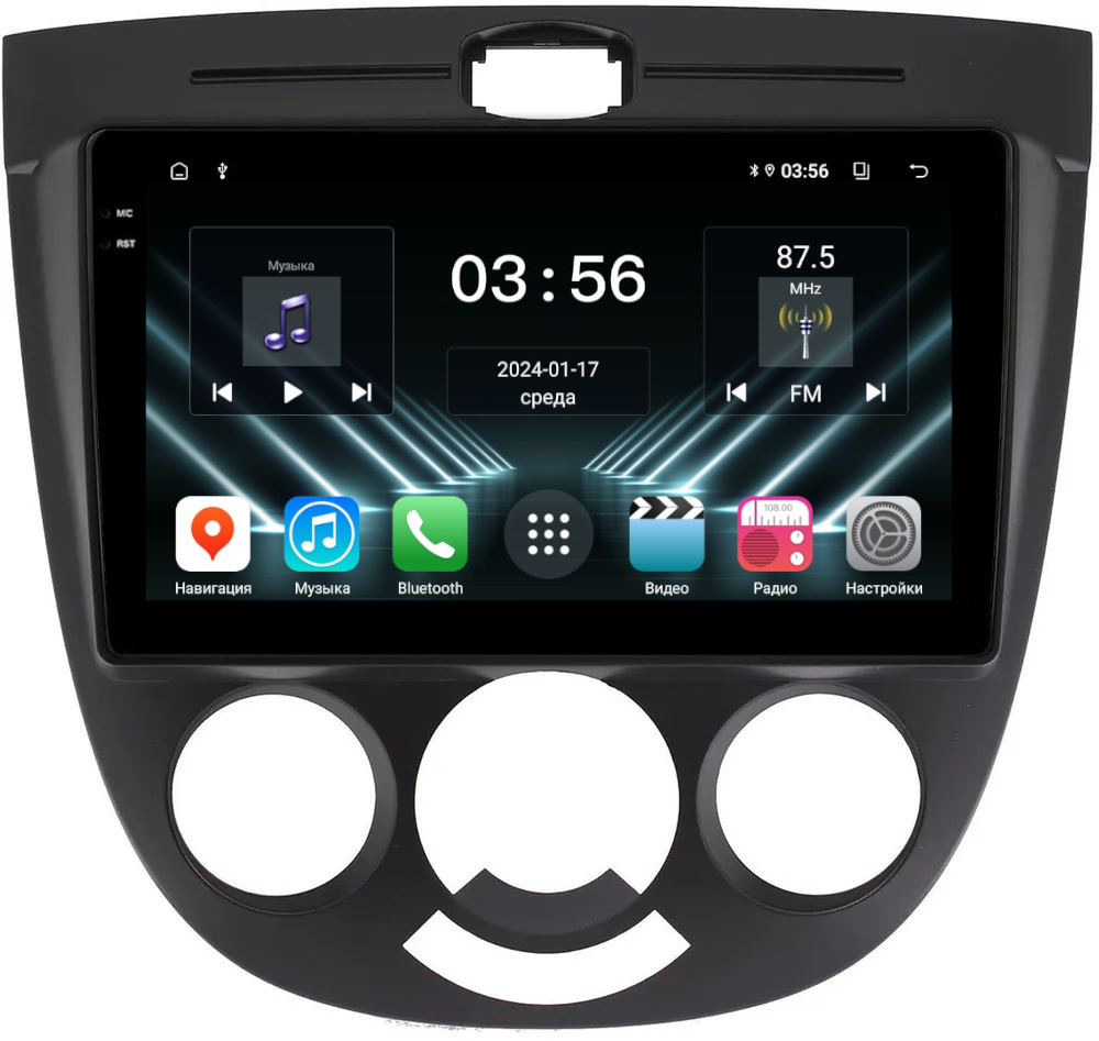 Магнитола для Chevrolet Lacetti хэтчбек (кондиционер) - FarCar DX3038M монитор 9.5" IPS на Android 13, 4+64Гб, CarPlay