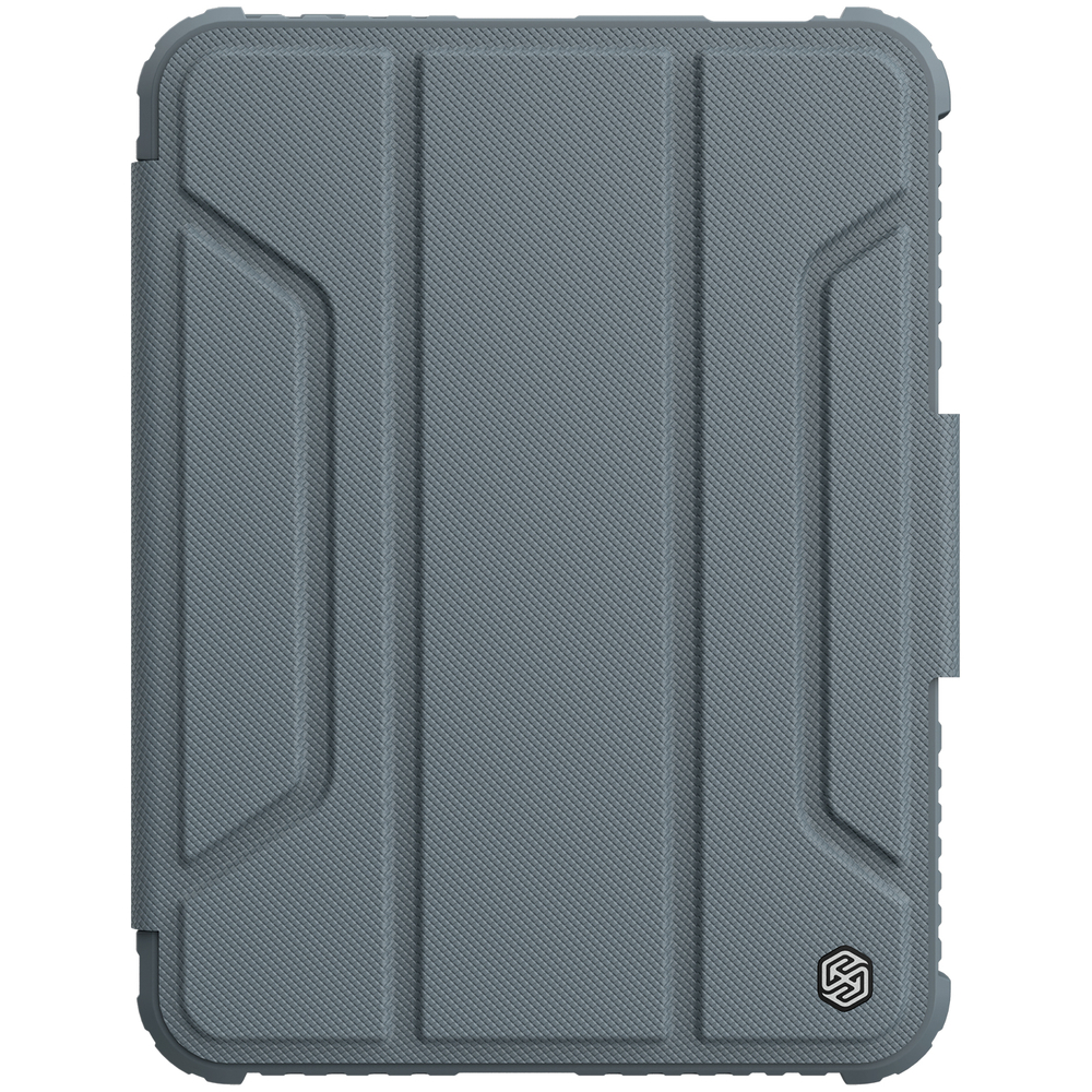 Чехол книжка серого цвета от Nillkin для iPad Mini 6 с 2021 года и iPad Mini 7 с 2024 года, серия Bumper Pro, с защитной шторкой для камеры