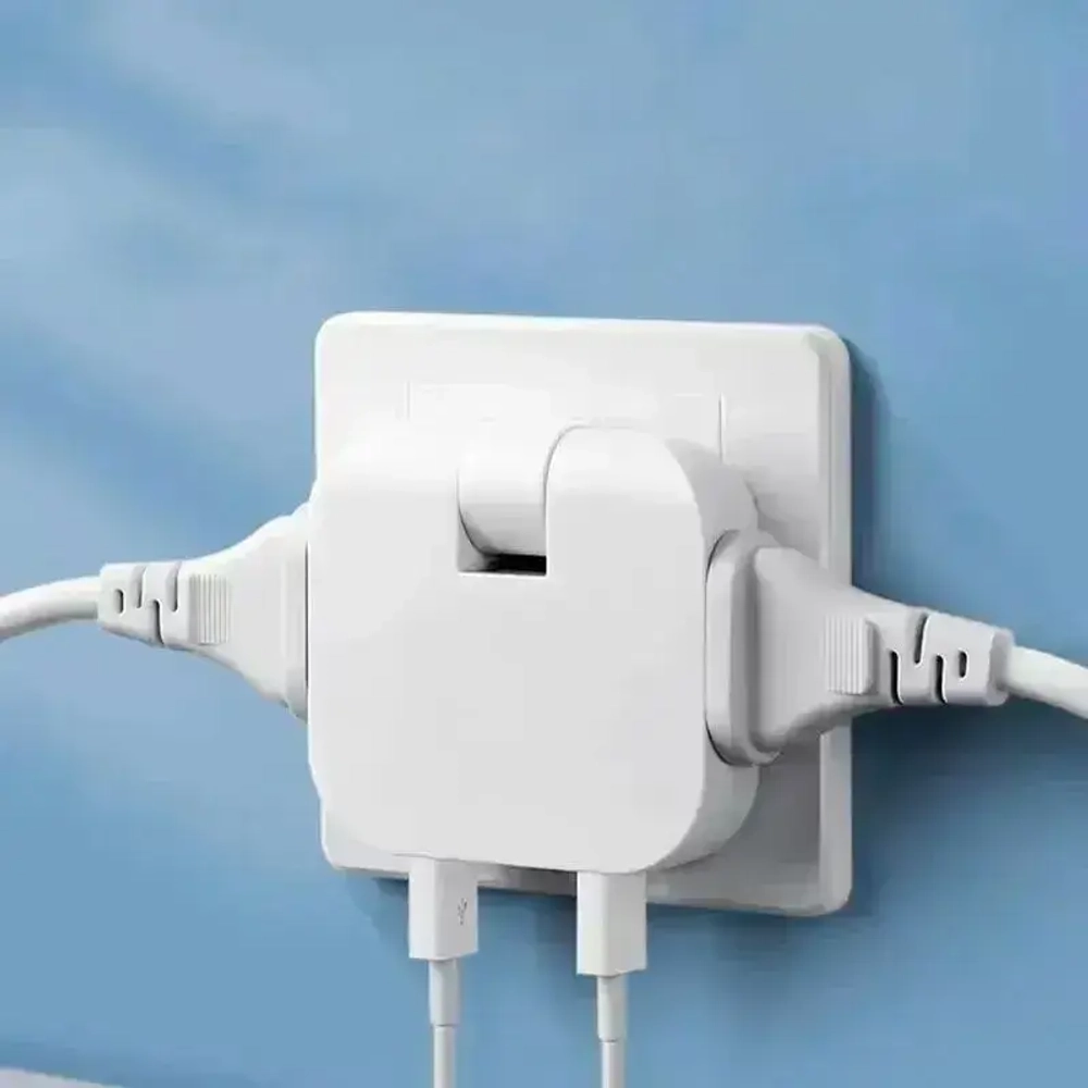 Мощный Медный 4000W-16А поворотный тройник IKEA STYLE для розетки. Вилка-разветвитель-переходник: 2 вилки и 2 USB. Плоский, сетевой адаптер для всех типов вилок: A, C, F. Зарядка для телефона-1шт.