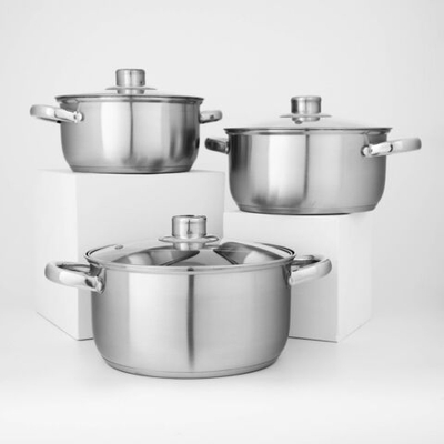 Набор кастрюль из нержавеющей стали Доляна «Гретте», 3 предмета: 2,3 л, 3,2 л, 4,2 л, крышки (Цвет: не задано)