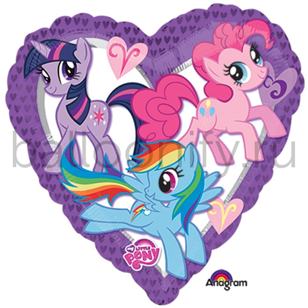 Фольгированная фигура, сердце, My Little Pony сердце S60,18"/46СМ