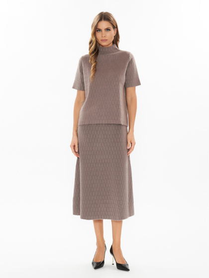 Женская трикотажная юбка трапеция коричневая на резинке