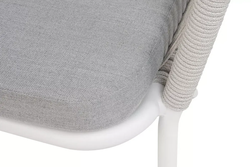 "Марсель" стул плетеный из роупа, каркас алюминий белый муар, роуп светло-серый меланж круглый tex, ткань светло-серая