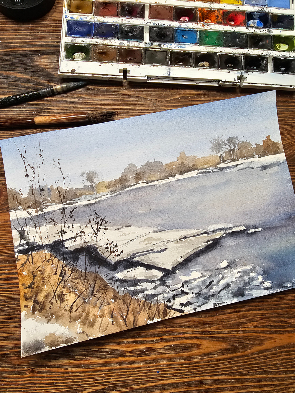 Картина авторская акварельная в паспарту 30х40 см на стену для интерьера "Весна идет"