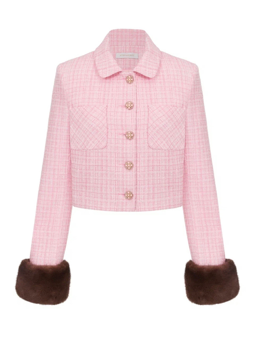 Жакет Love26 с норкой из твида, розовый