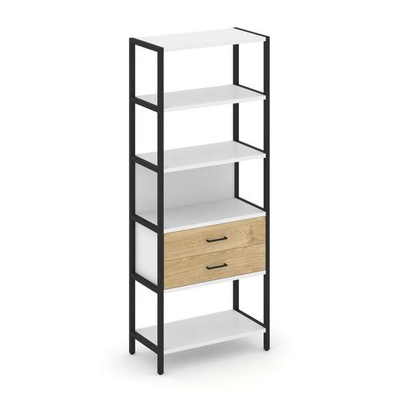 Shelf System Односекционный стеллаж пятиярусный с ящиками SN.STM-512 Белый/Тиквуд Светлый/Металл Чер