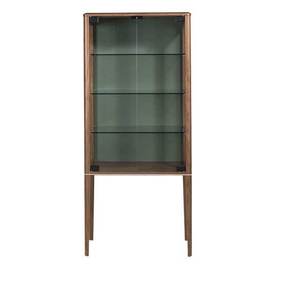 Высокий буфет 3292 из закаленного стекла и орехового дерева с подсветкой