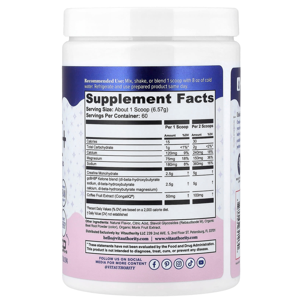 Vitauthority, Active, Creatine+, малина, 394 г (13,9 унции)