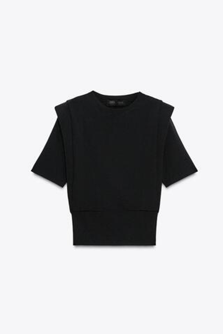 ZARA ТРИКОТАЖНЫЙ ТОП С ПОДПЛЕЧНИКАМИ, ЧЕРНЫЙ