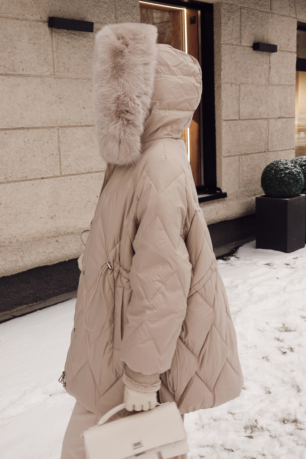 Пуховик комбинированный с элементами дубленки