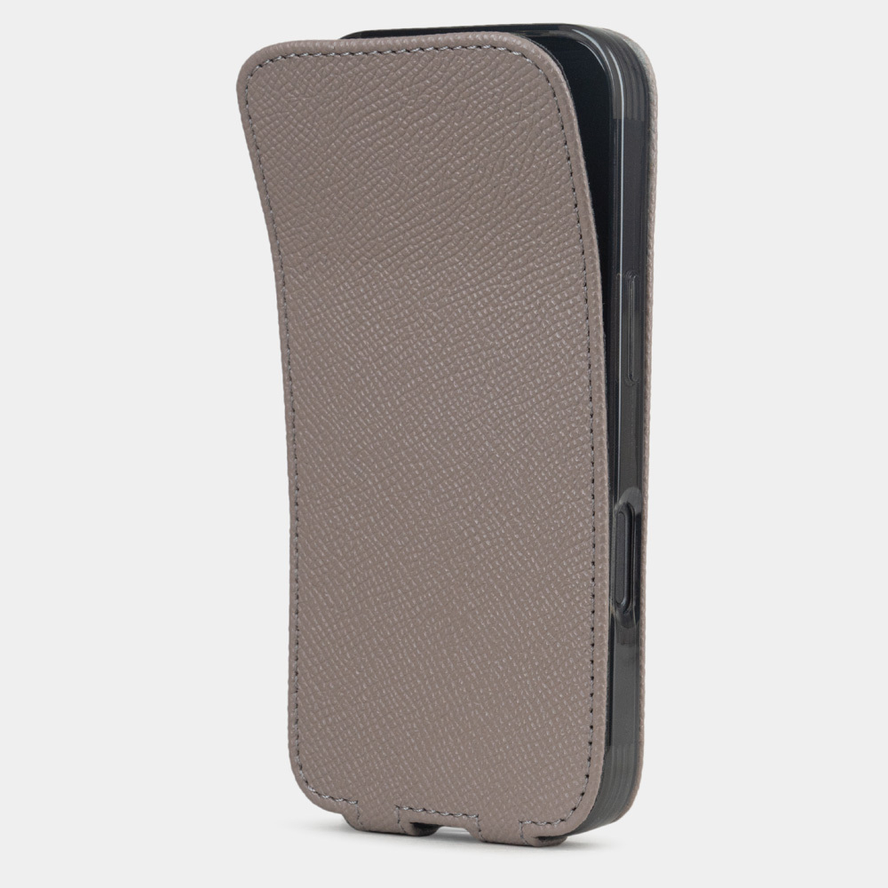 Чехол iPhone 16 Pro натуральная кожа сафьяно, серо-коричневого цвета