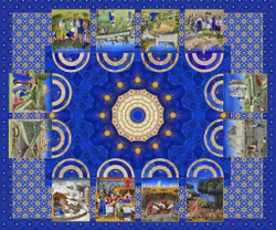 Скатерть "Времена года", по мотивам 12 миниатюр из цикла "Времена года", который входит в «Великолепный часослов герцога Беррийского», 15 век