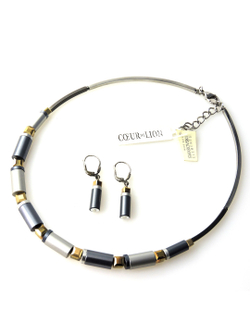 4663 Coeur de Lion колье серый металлик с кристаллами Сваровски золотистого цвета.