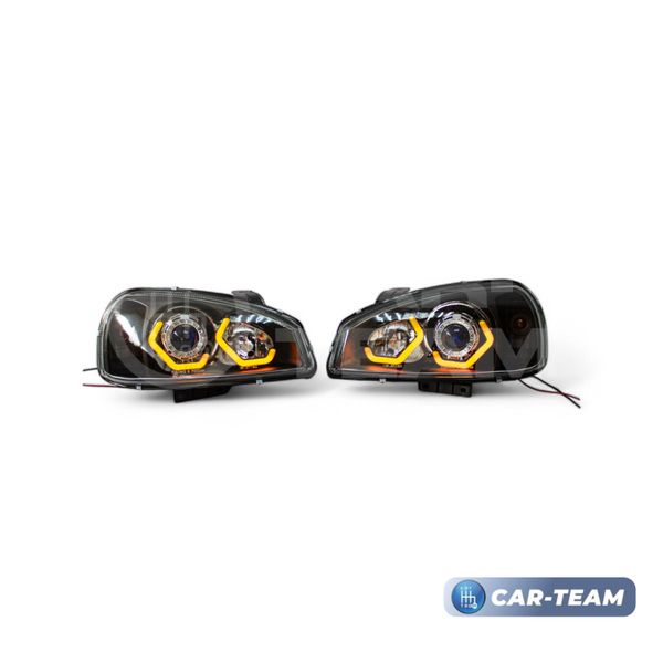 Фары Лада Калина 1 передние в стиле BMW с Bi LED модулями 2,0 дюйма, галочки в цвете Lime