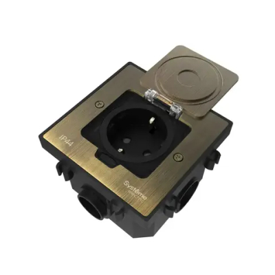 MultiDesk Лючок с розеткой 2К+З, 16А/250В, IP44 с монтажной коробкой для бетонных полов Античная лат