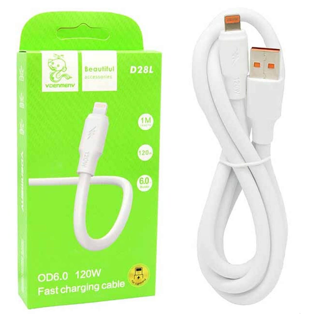 Кабель USB - Lightning DENMEN D28L 120W (белый) 1м