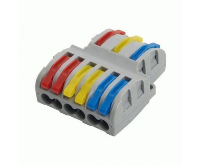 Строительно-монтажная клемма STEKKER для подключения фазных проводников, 3 контактные группы, (1 ввод,2вывода на полюс) LD222-427 39499