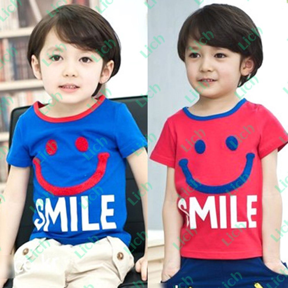 Футболка с контрастной надписью и принтом смайлика