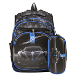 Рюкзак "Black car" 30*11*40см, 3 отделения, 2 кармана, ортопедическая спинка, с пеналом