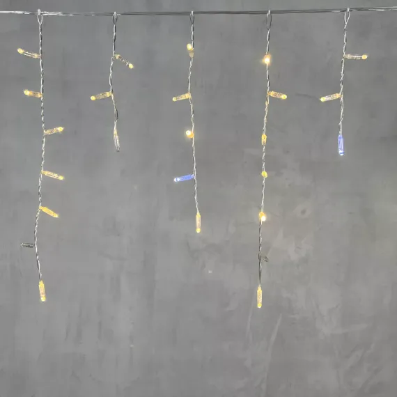 Светодиодная бахрома с колпачком 4,9 x 0,5 м тепло-белая с мерцанием белого диода 220В, 200 LED, провод прозрачный ПВХ, IP65 (PIL200BLWCAP-10-2WW)