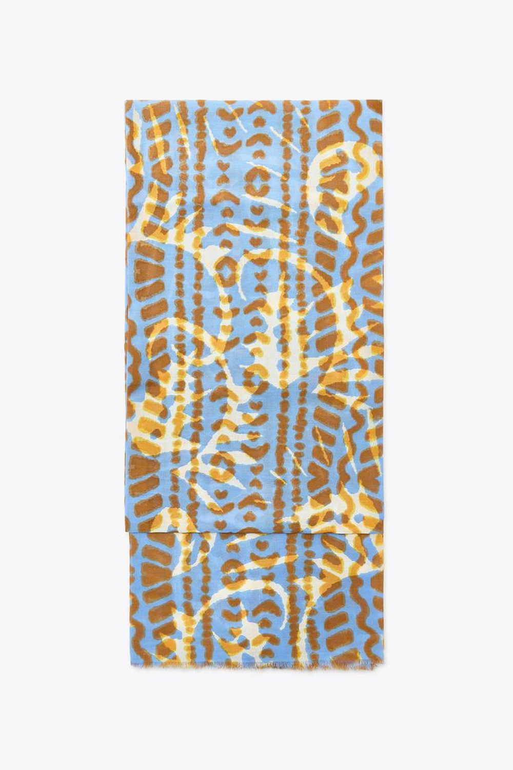 ZARA ХЛОПКОВЫЙ ШАРФ С ПРИНТОМ, СИНИЙ