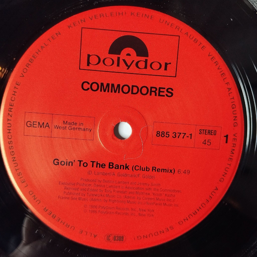 Винтажная виниловая пластинка LP Commodores Going To The Bank (Germany 1986) 45 RPM Maxi Single