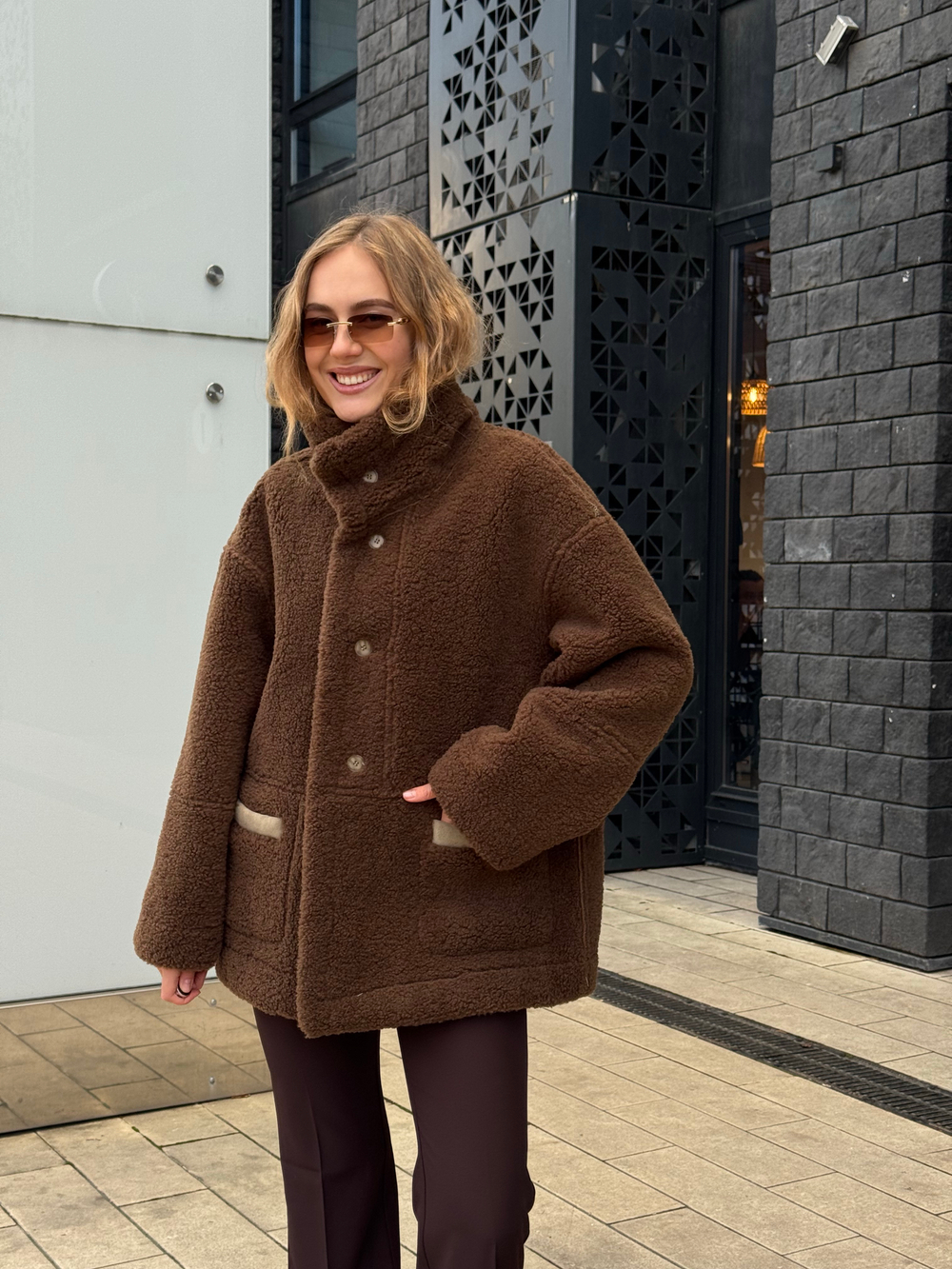 Двойная дубленка Magic бежево-шоколадный