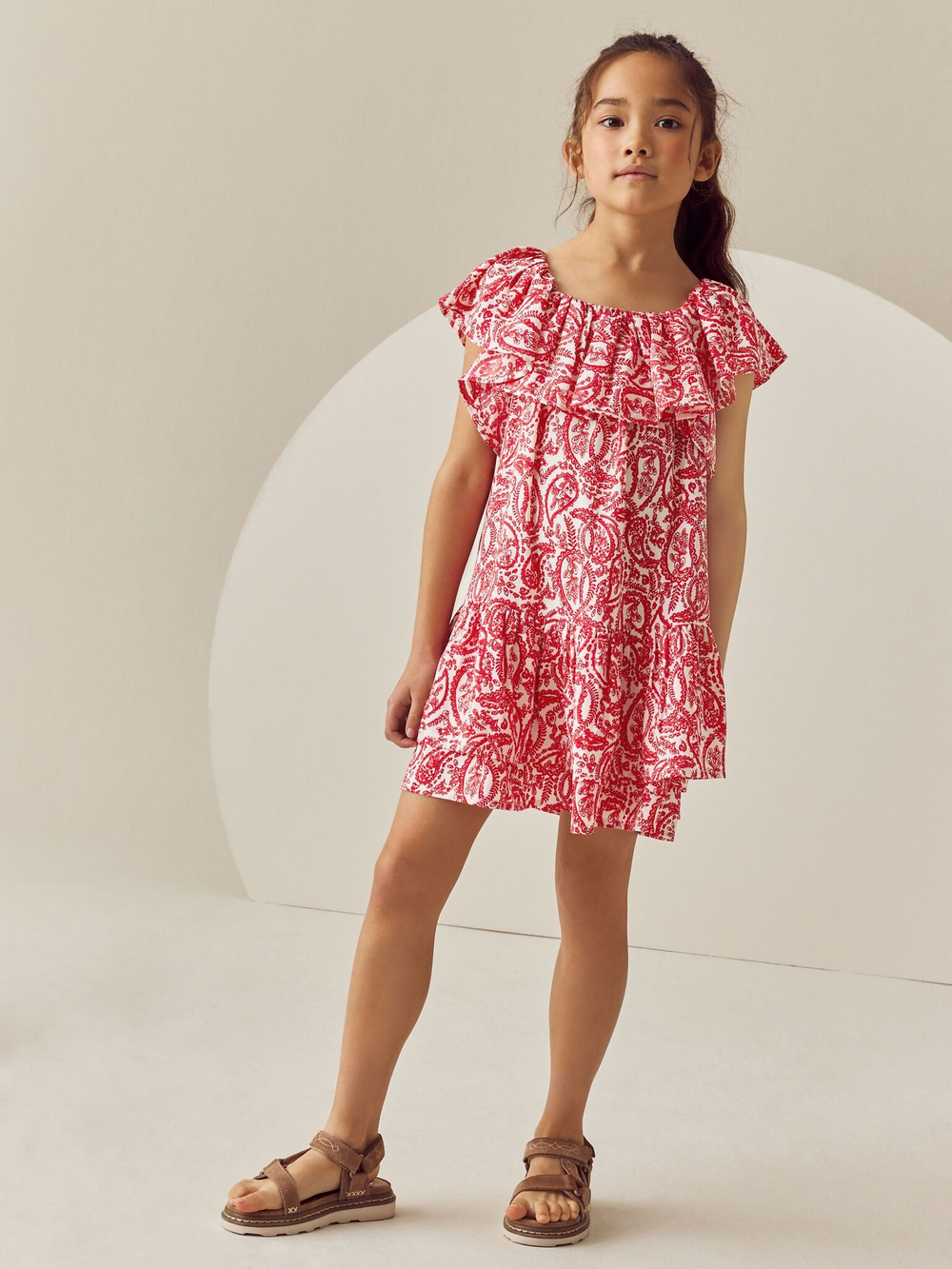 Платье с оборками для девочки Next AC6-246, Красный, Белый