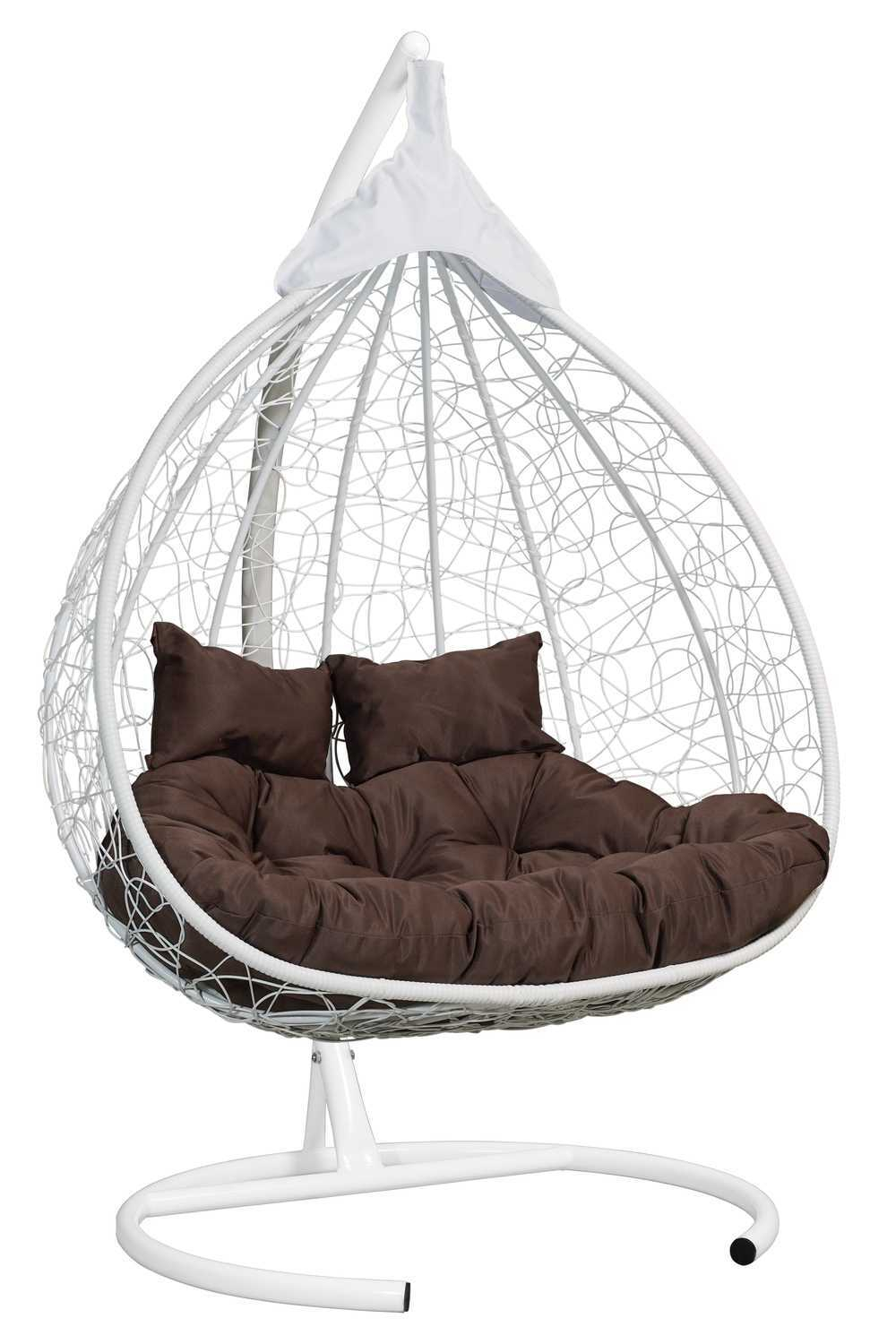 Подвесное двухместное кресло-кокон fisht белый + каркас -10%