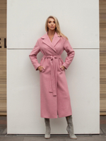 Женское серое пальто на запах с поясом