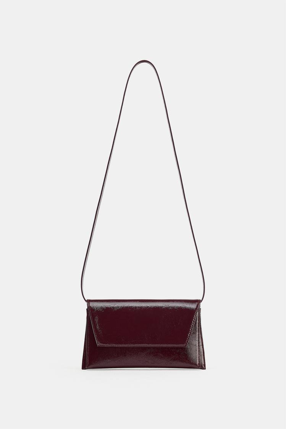 ZARA СУМКА ИЗ ЛАКИРОВАННОЙ ИСКУССТВЕННОЙ КОЖИ, БОРДОВО-КРАСНЫЙ