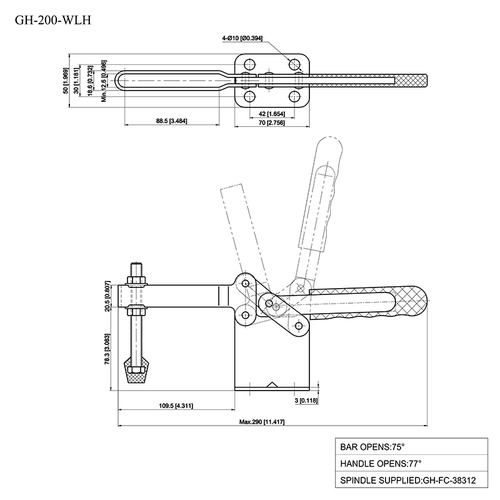 Зажим с горизонтальной ручкой Woodwork GH-200-WLH
