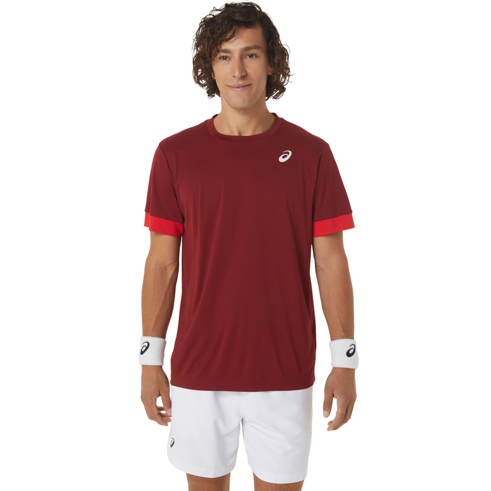 Мужское теннисное поло ASICS Court Shortsleeve Tee T-Shirt Men - Dark Red, Red