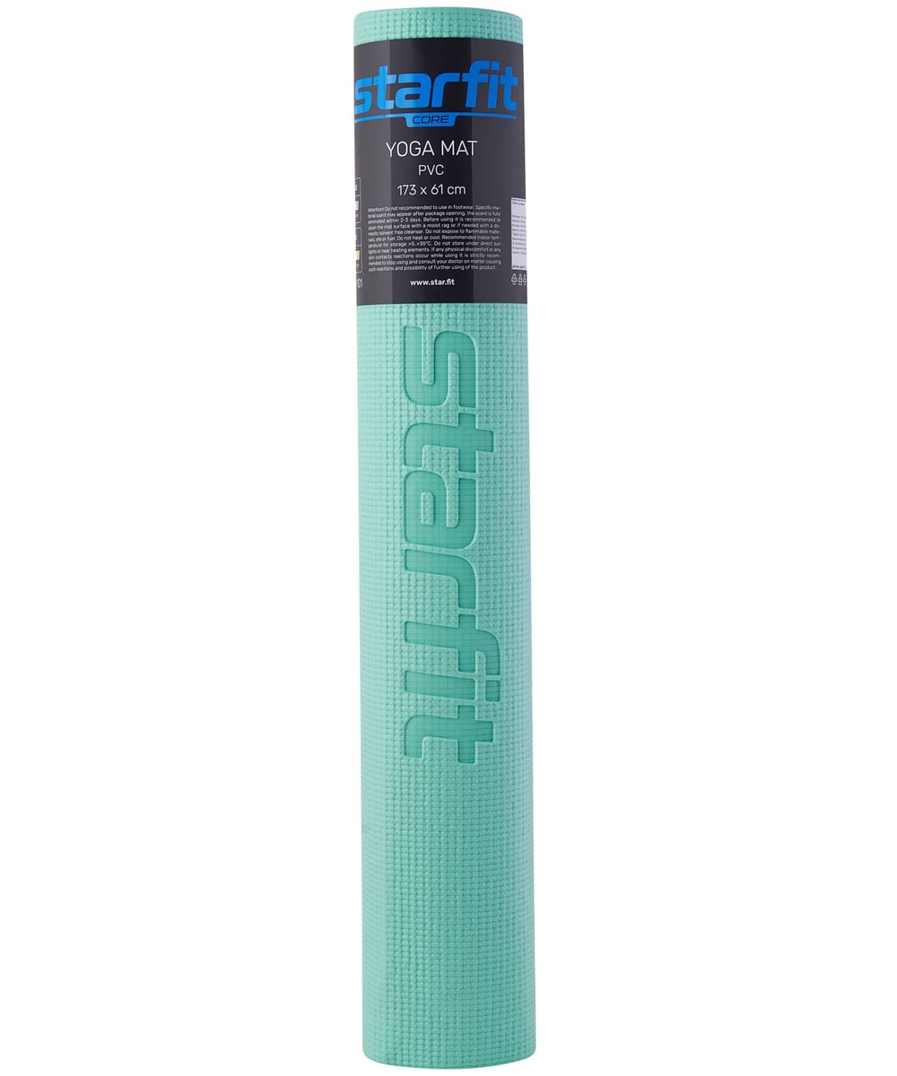 Коврик для йоги и фитнеса FM-101, PVC, 173x61x0,4 см, мятный