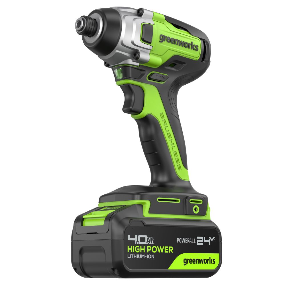 Винтоверт ударный акк. Greenworks GD24ID3, 24V, б/щет, 0-2800об/мин, 4000уд/мин, HEX 1/4, 300Нм, 3 режима,1x4Ач,ЗУ,кор (3802807CUB)