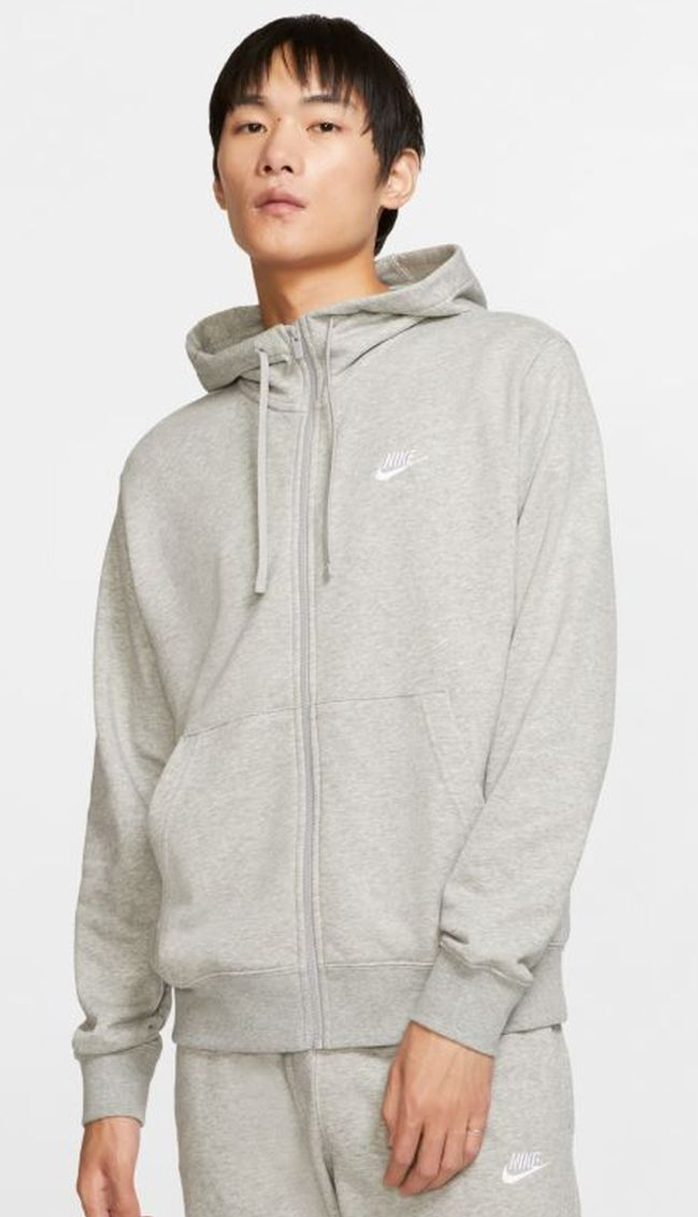 Мужская теннисная кофта Nike Sportswear Club Hoodie FZ FT - dark grey heather/matte silver/white