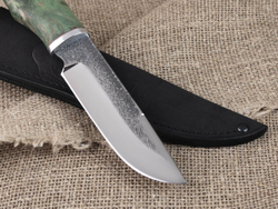 Шкуросъемный нож "Енот", сталь Bohler N690, рукоять зелёная стабилизированная береза