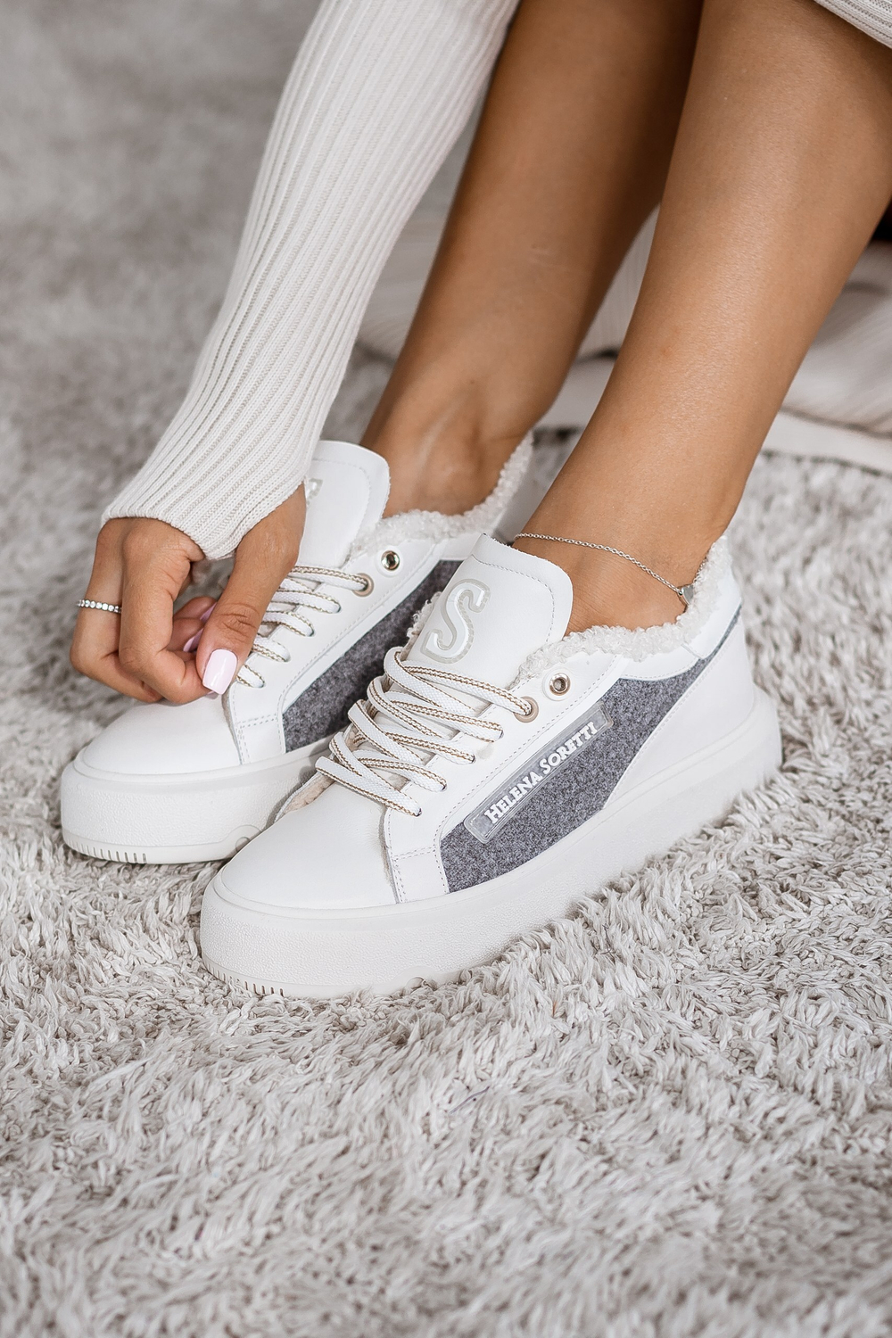 Зимние комбинированные кеды из натуральной кожи