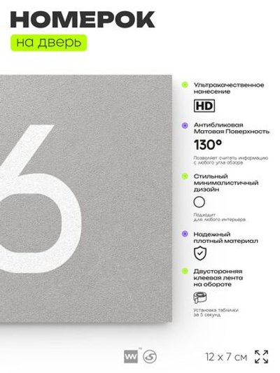 Табличка с номером 66 на дверь квартиры, для офиса, кабинета, аудитории, склада, серая 120х70 мм, Айдентика Технолоджи
